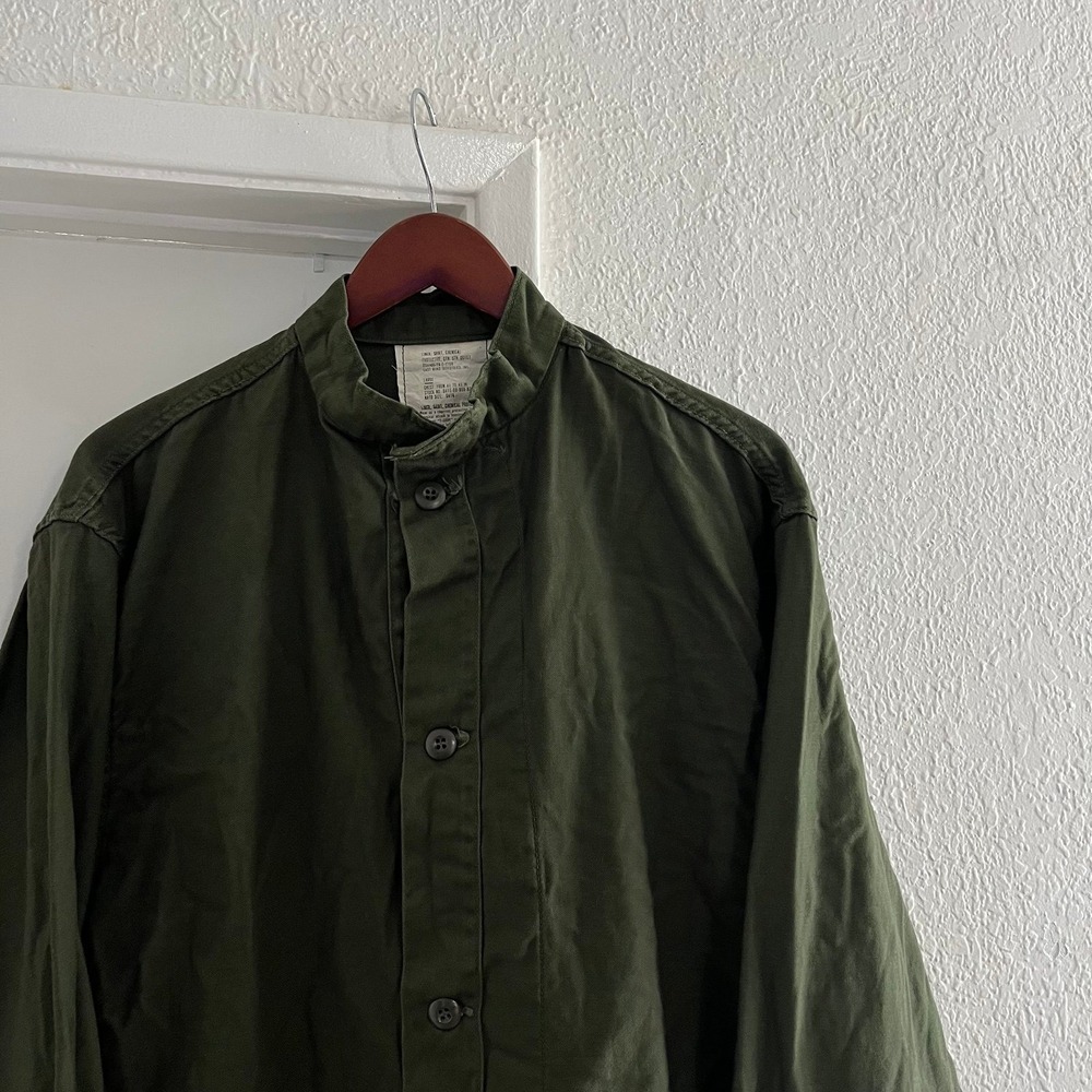 Vintage 70s US Army OG 107 Chemical Protective Shirt Liner Jacket - Men's Large - Picture 1 of 7